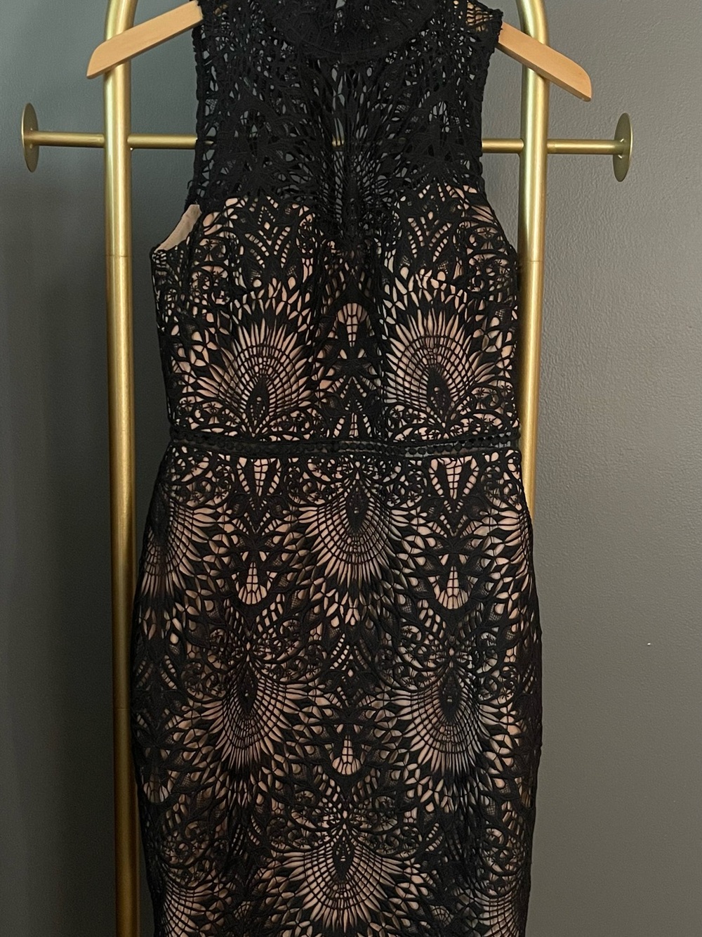 BHLDN Black Lace Midi Dress with Nude Underlay